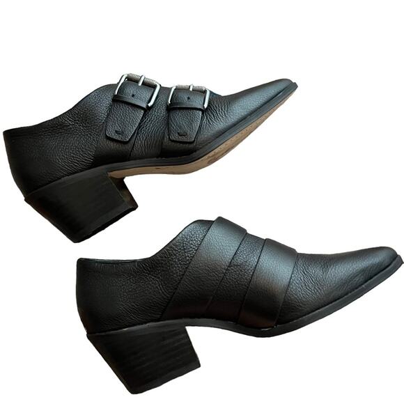 Splendid Anthropologie Carla Pointed Western Cowboy Leather Buckle Boots Black 6 - Picture 4 of 9